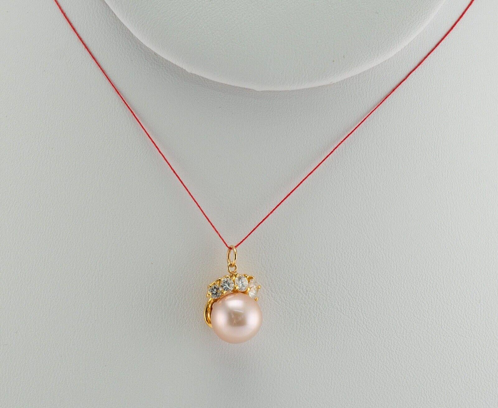 Diamond Akoya Pearl Pendant Charm 18K Gold In Good Condition For Sale In East Brunswick, NJ