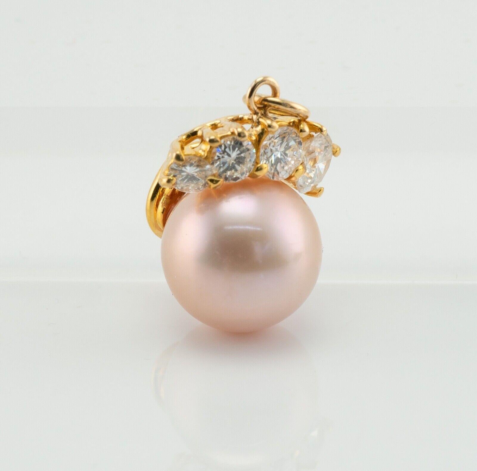 Diamond Akoya Pearl Pendant Charm 18K Gold For Sale 1