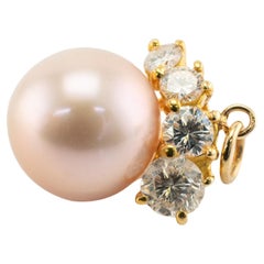 Diamond Akoya Pearl Pendant Charm 18K Gold