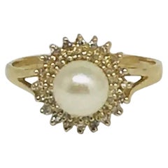 Diamond Akoya Pearl Ring 14 Karat Gold Women Certified