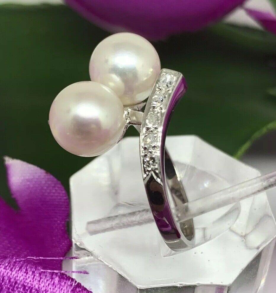 Diamond Akoya Pearl Ring Women 14 Karat Gold Certified 2