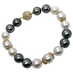 Bracelet de perles de Tahiti Akoya en or 14 carats et diamants certifiés