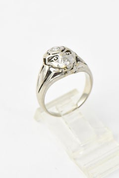Diamond Alien Abstract or Masonic Looking Face White Gold Ring