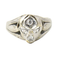 Vintage Diamond Alien Abstract or Masonic Looking Face White Gold Ring
