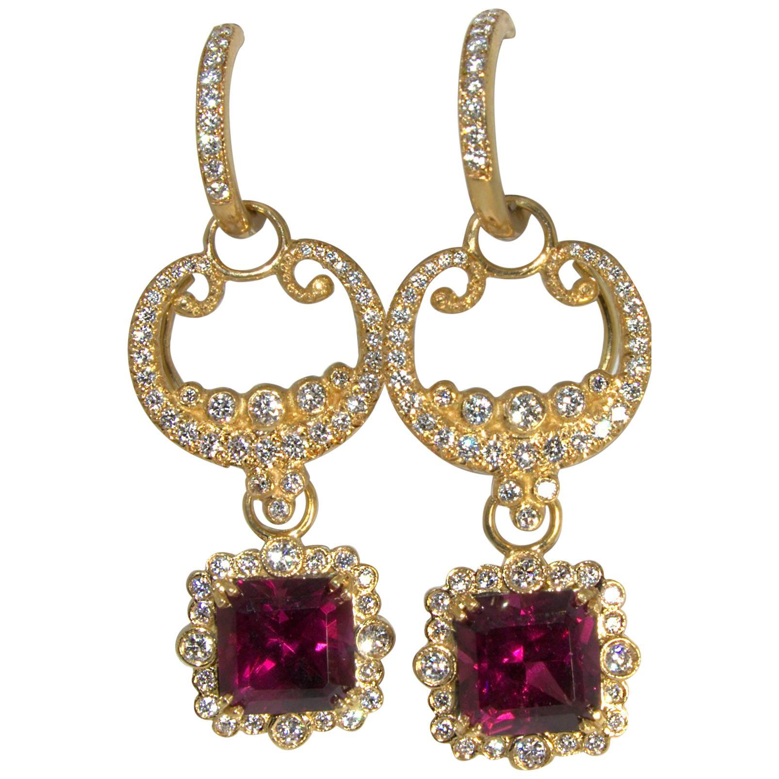 Women's Diamond, Almandine Garnet and 18 Karat Contemporary Earrings