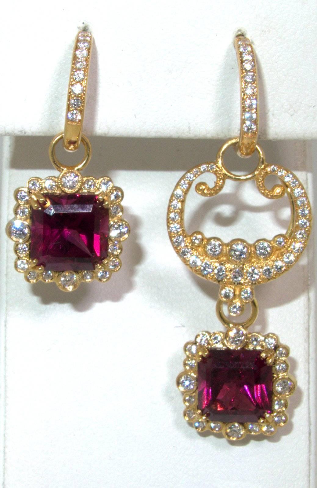 Diamond, Almandine Garnet and 18 Karat Contemporary Earrings 2
