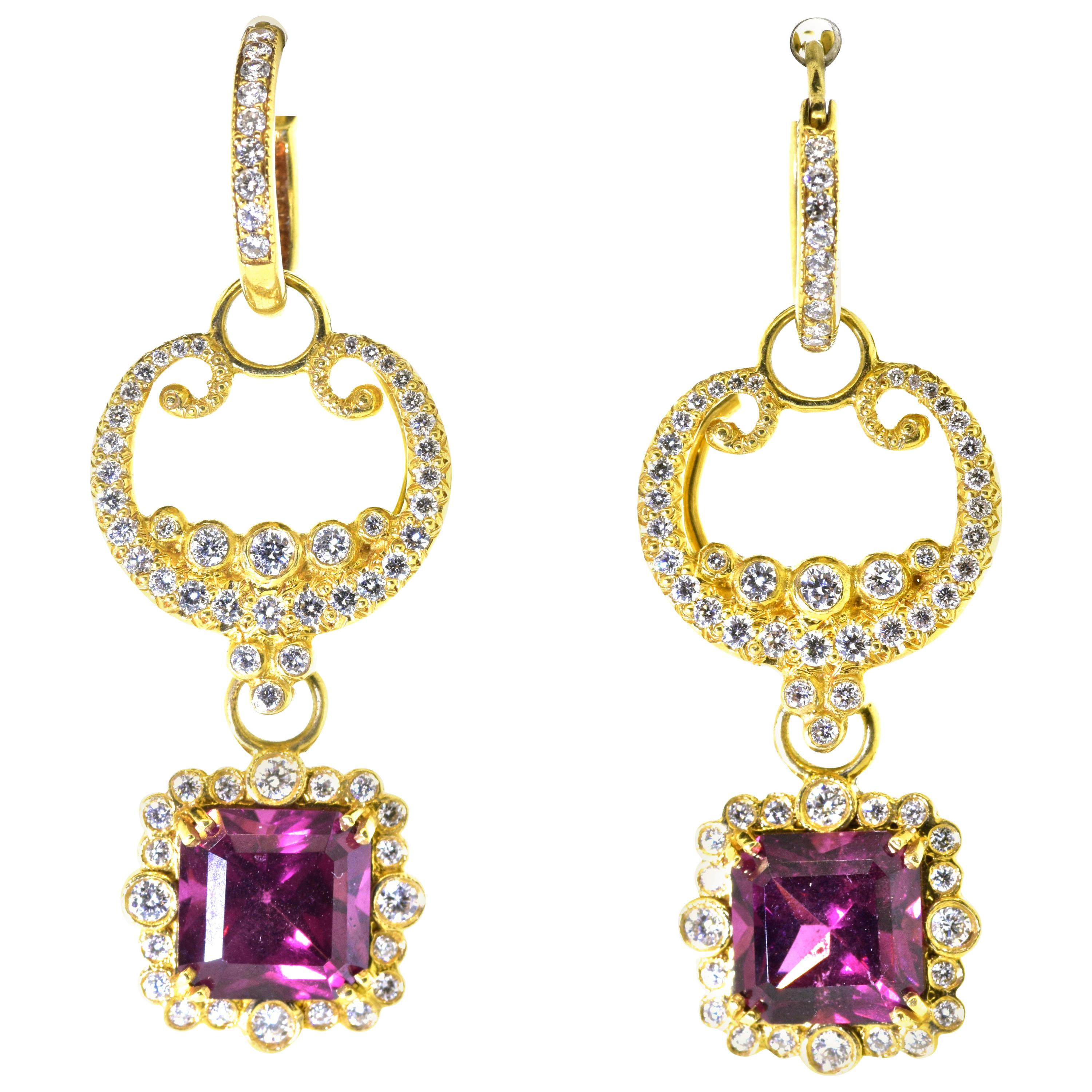 Diamond, Almandine Garnet and 18 Karat Contemporary Earrings