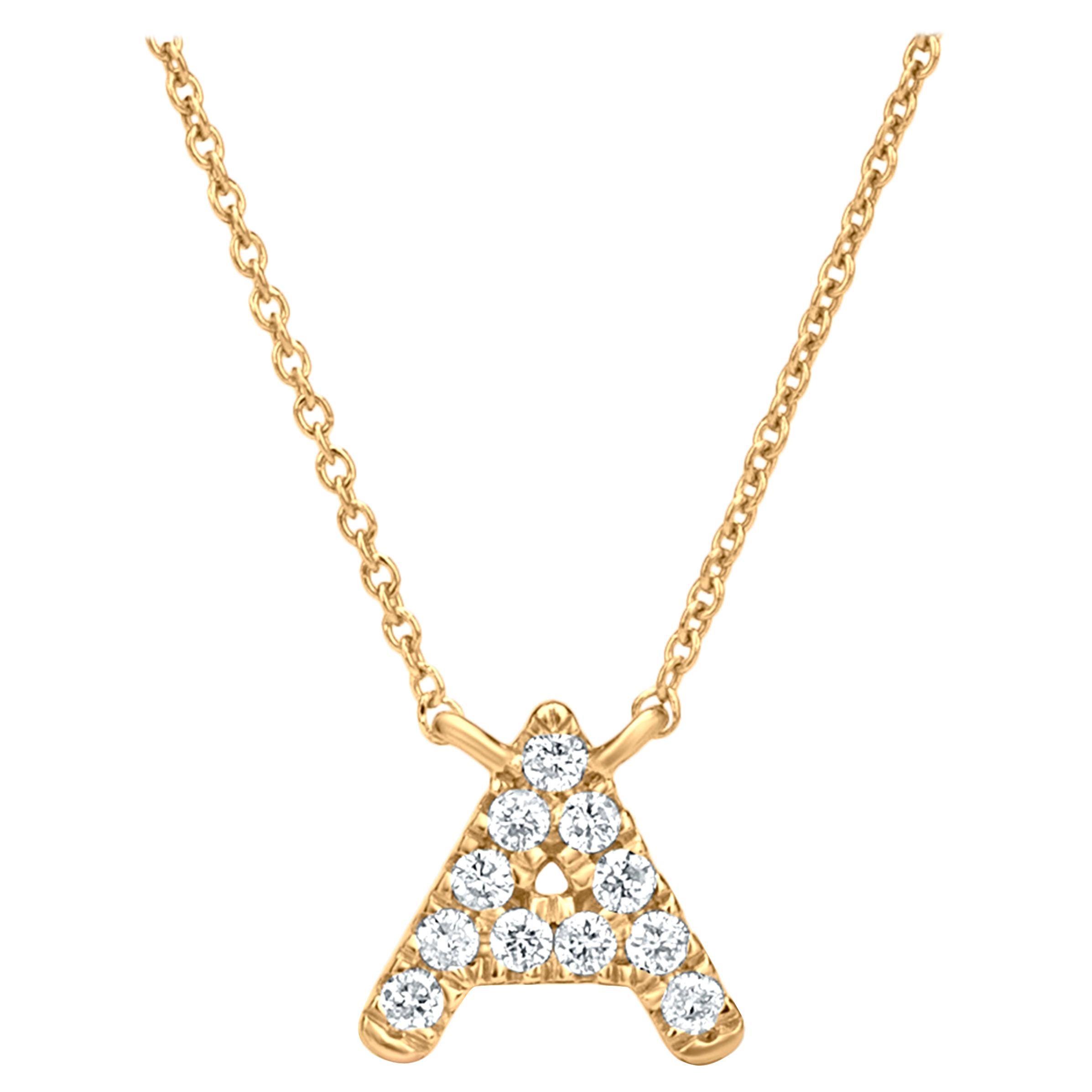 Alphabet A Diamond Pendant Necklace in 18k Yellow Gold