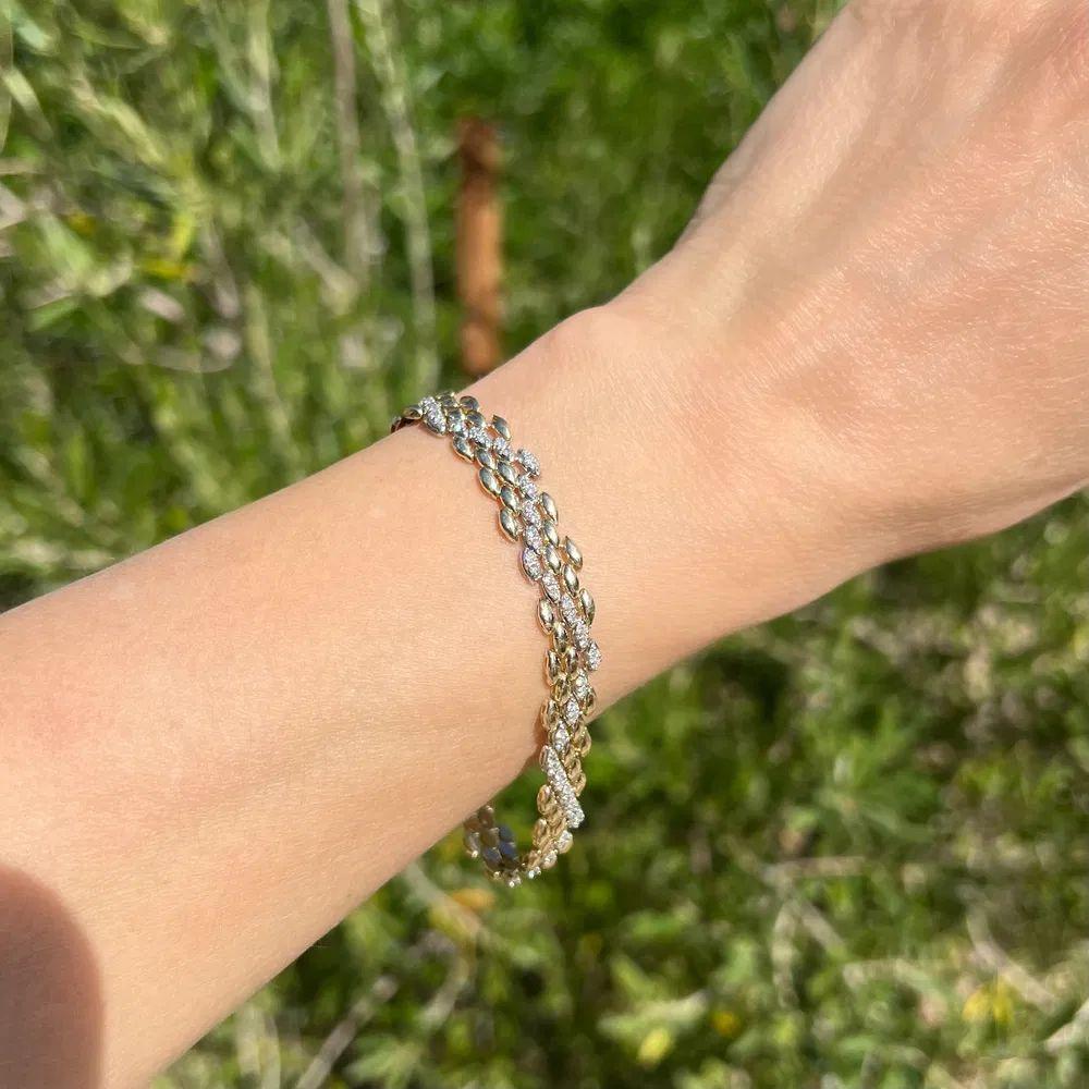 Moderniste Bracelet à maillons alternés en or avec diamants Estate Jewelry en vente