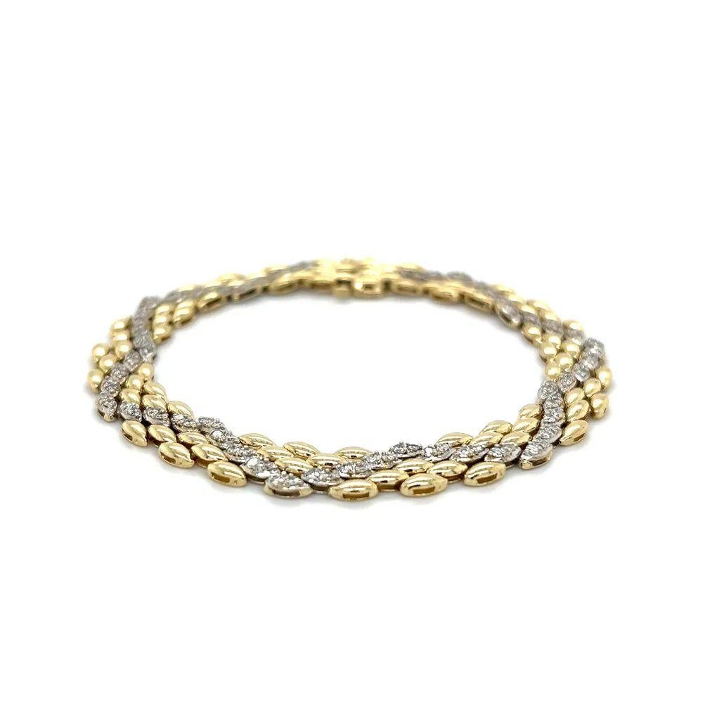 Taille ronde Bracelet à maillons alternés en or avec diamants Estate Jewelry en vente