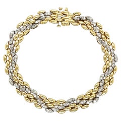 Vintage Diamond Alternating Gold Link Statement Bracelet Estate Fine Jewelry