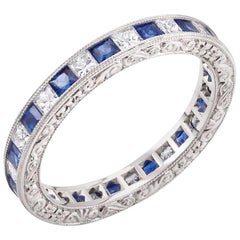 Diamond Alternating Sapphire Eternity Hand Engraved Ring Weighing 2.50 Carat Diamond Alternating Sapphire Eternity Hand Engraved Ring Weighing 2.50 Carat