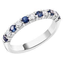 Diamond Alternating Sapphire Partial 13-Stone 18 Karat Gold Ring