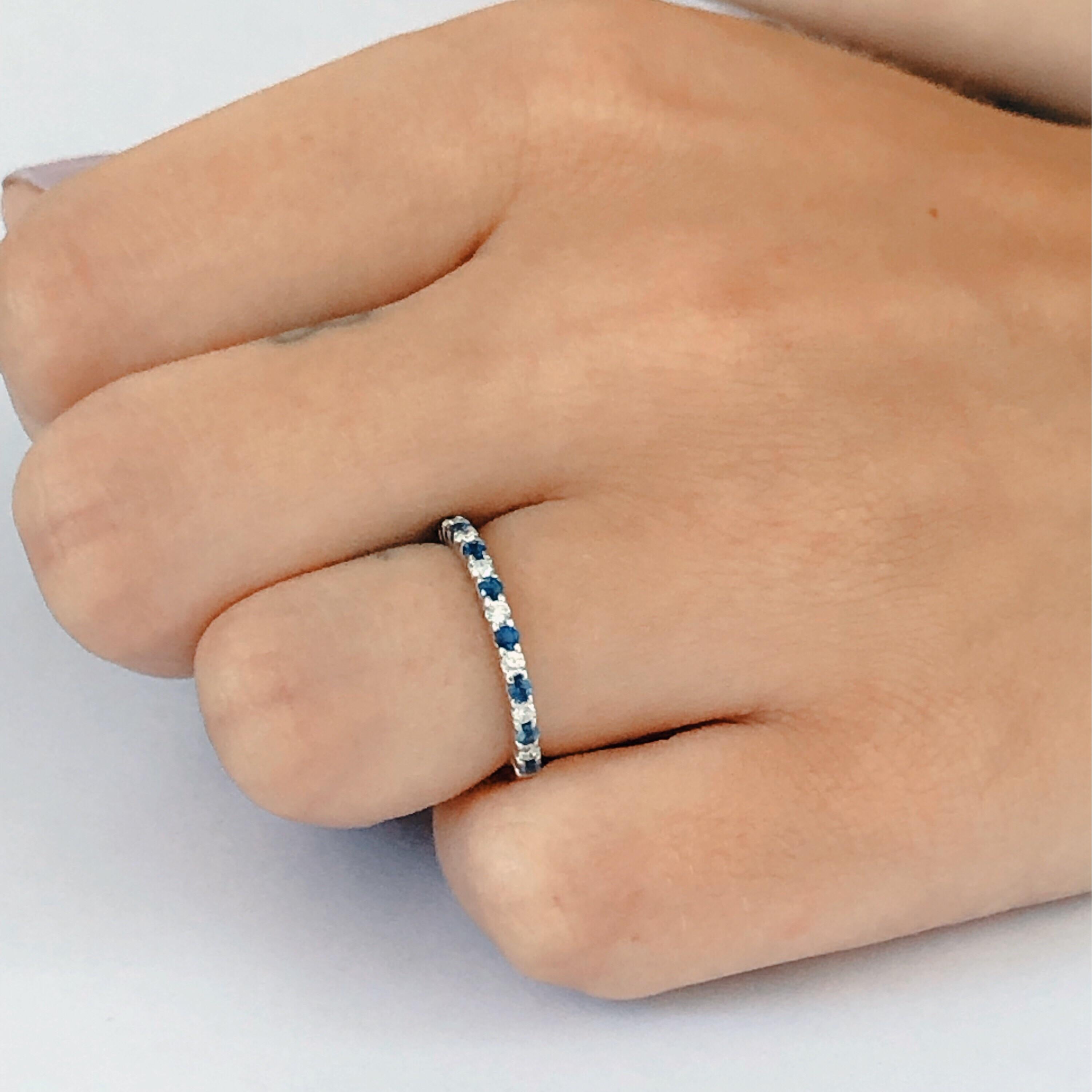 Women's Diamond Alternating Sapphire Partial Eighteen Karat Gold Band Ring 