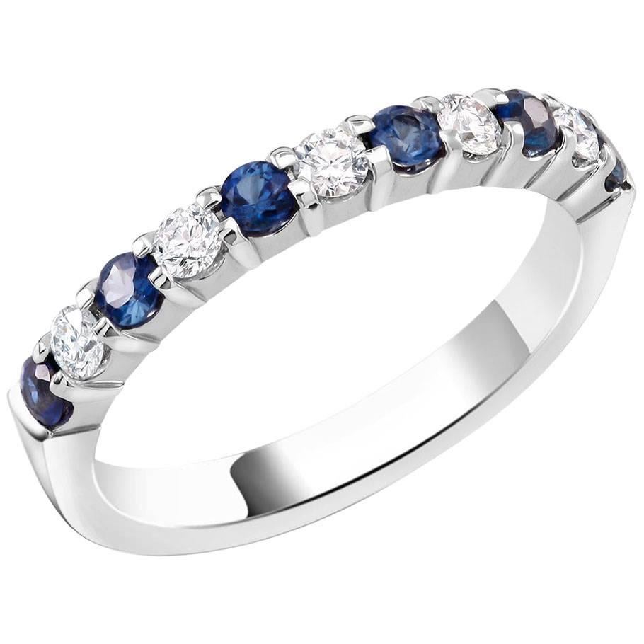 Diamond Alternating Sapphire Partial Eighteen Karat Gold Band Ring 