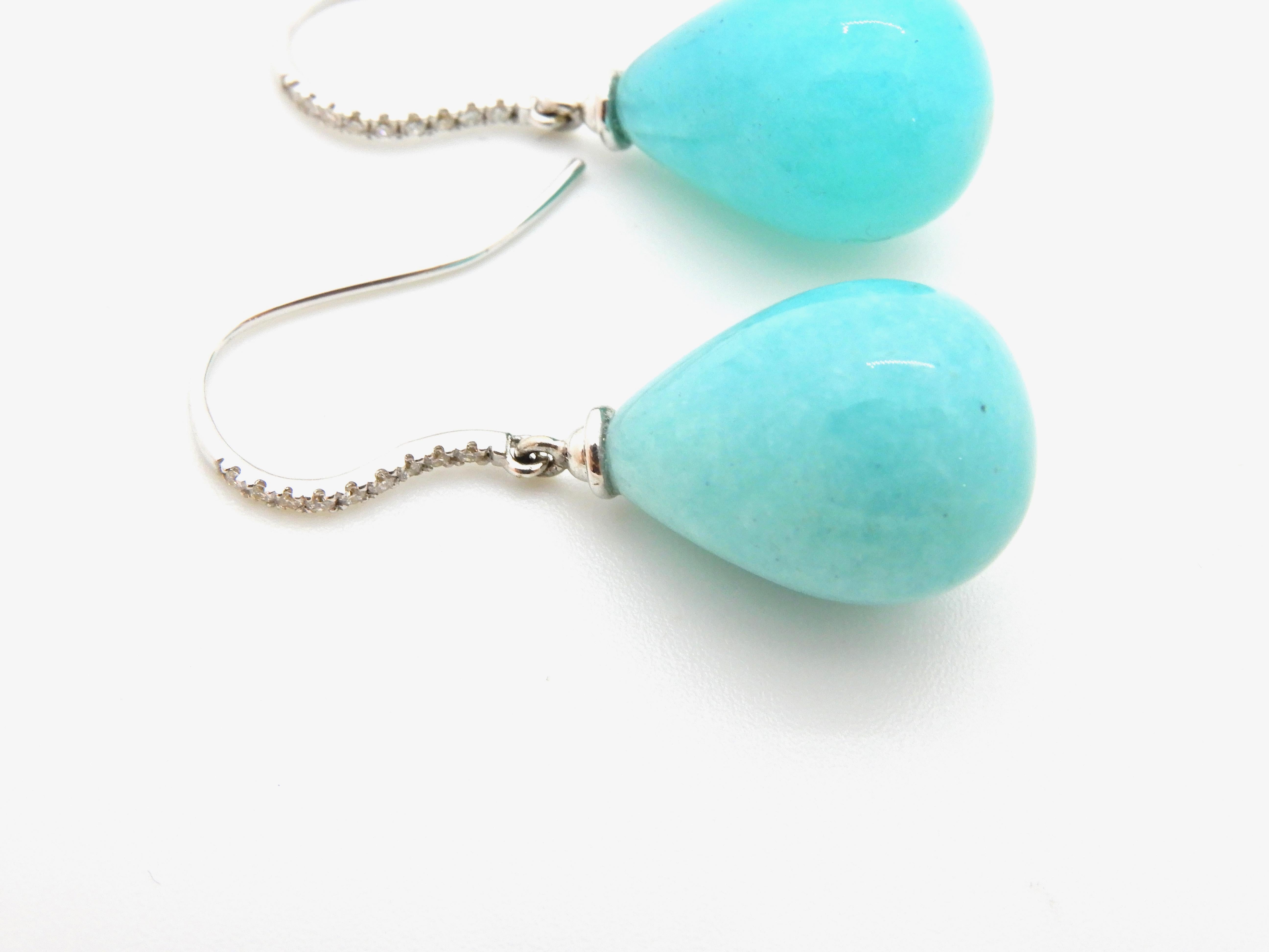 Contemporary Diamond Amazonite and 18 Carat White Gold Pacific Drop Earrings