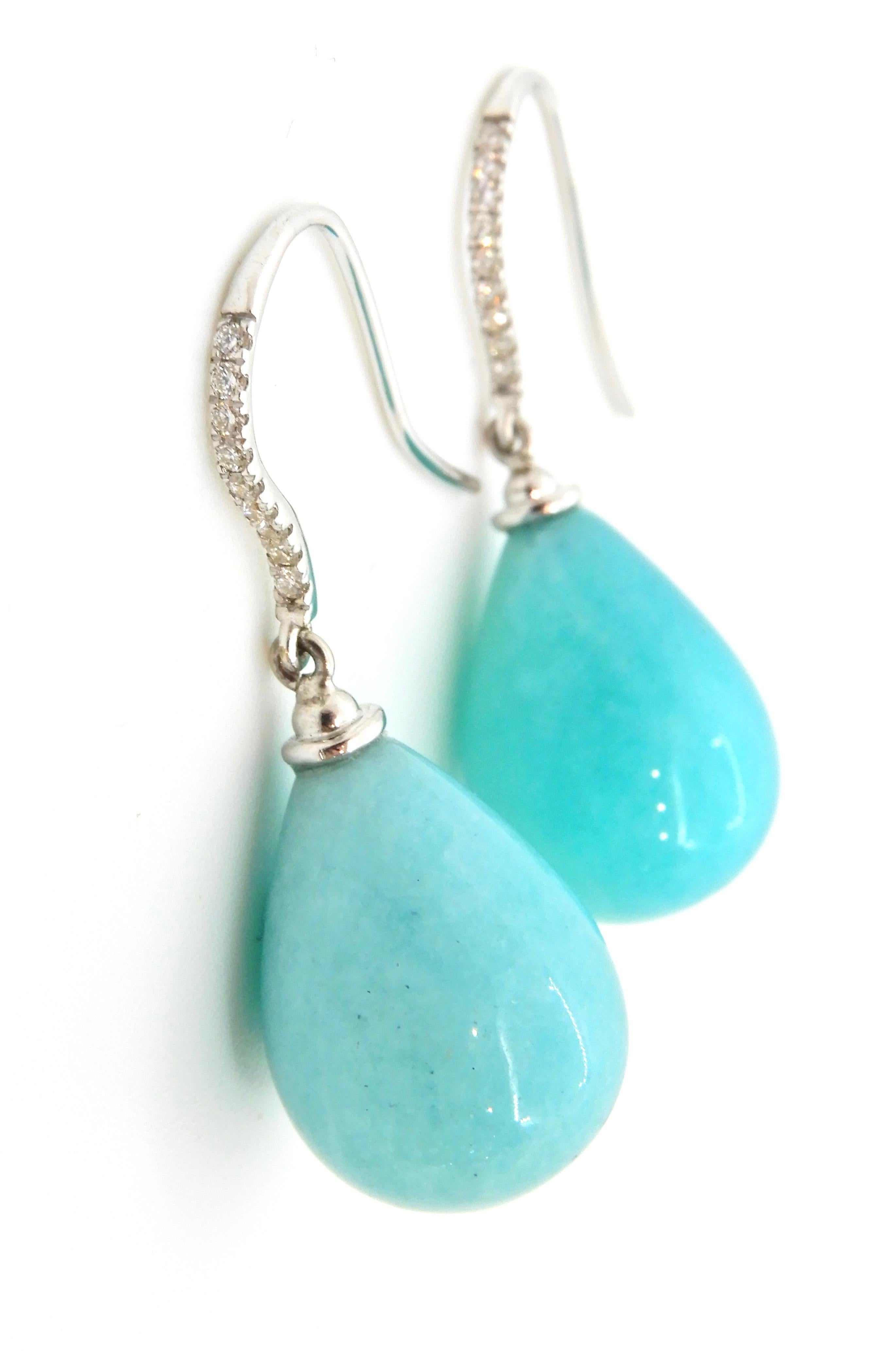 Diamond Amazonite and 18 Carat White Gold Pacific Drop Earrings In New Condition In Brisbane, QLD