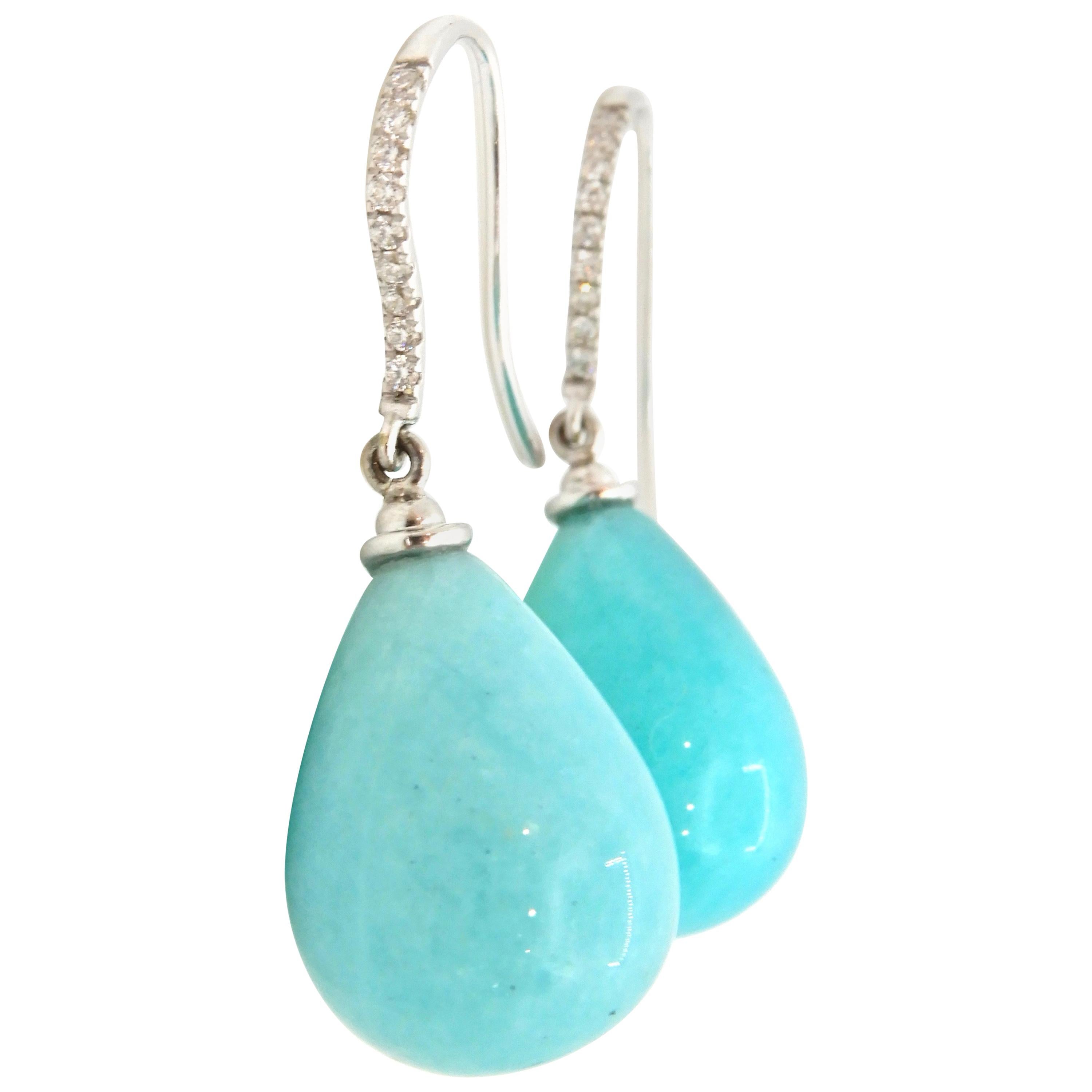 Diamond Amazonite and 18 Carat White Gold Pacific Drop Earrings