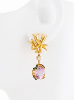 Diamond Amethyst 18k Gold LILY OF FRANCE Ribbon Earrings by John Landrum Bryant