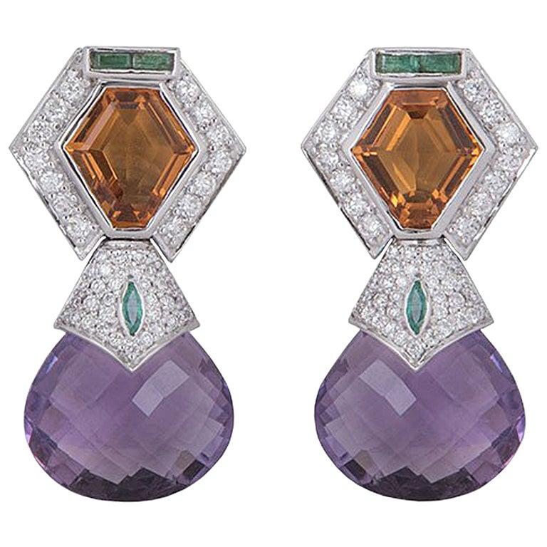 Diamond, Amethyst and Citrine Earrings