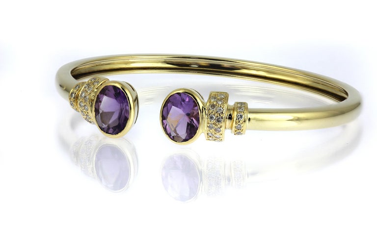 Diamond and Amethyst Bangle in 18-K Yellow Gold, twist open For Sale at ...