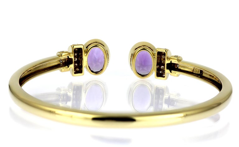Diamond and Amethyst Bangle in 18-K Yellow Gold, twist open For Sale at ...