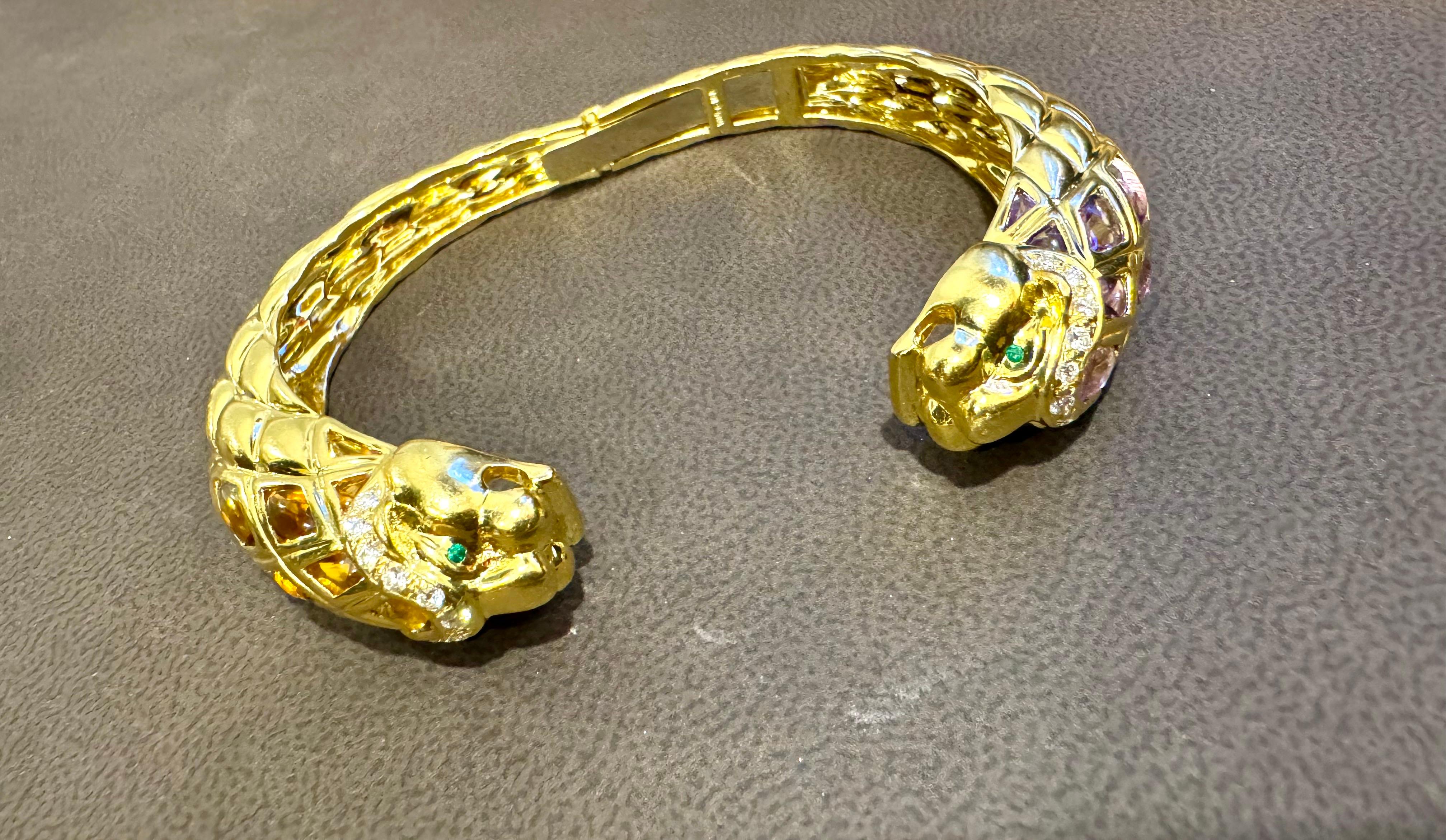 Diamond & Amethyst, Citrine Cuff Bangle 18 Kt Gold 57 Gm By Robert Wander Winc en venta 7