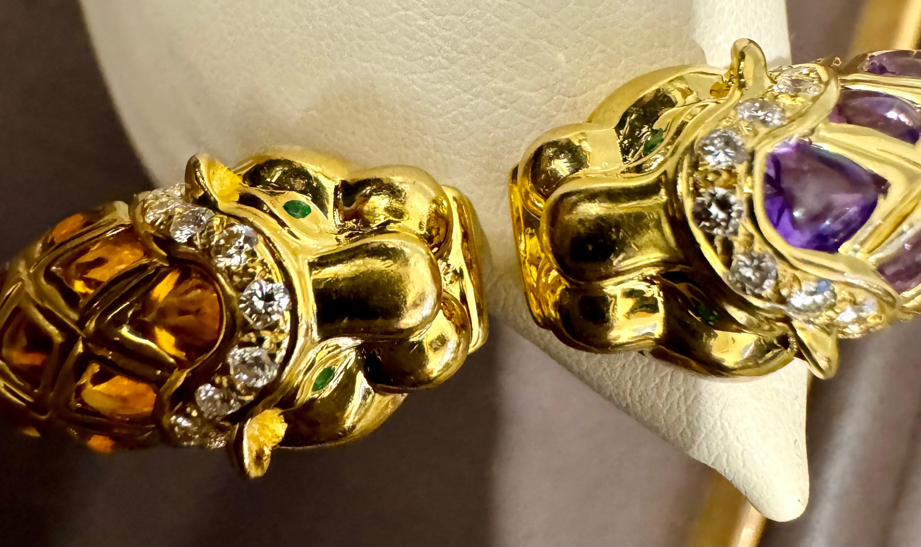 Diamond & Amethyst, Citrine Cuff Bangle 18 Kt Gold 57 Gm By Robert Wander Winc Corte redondo en venta
