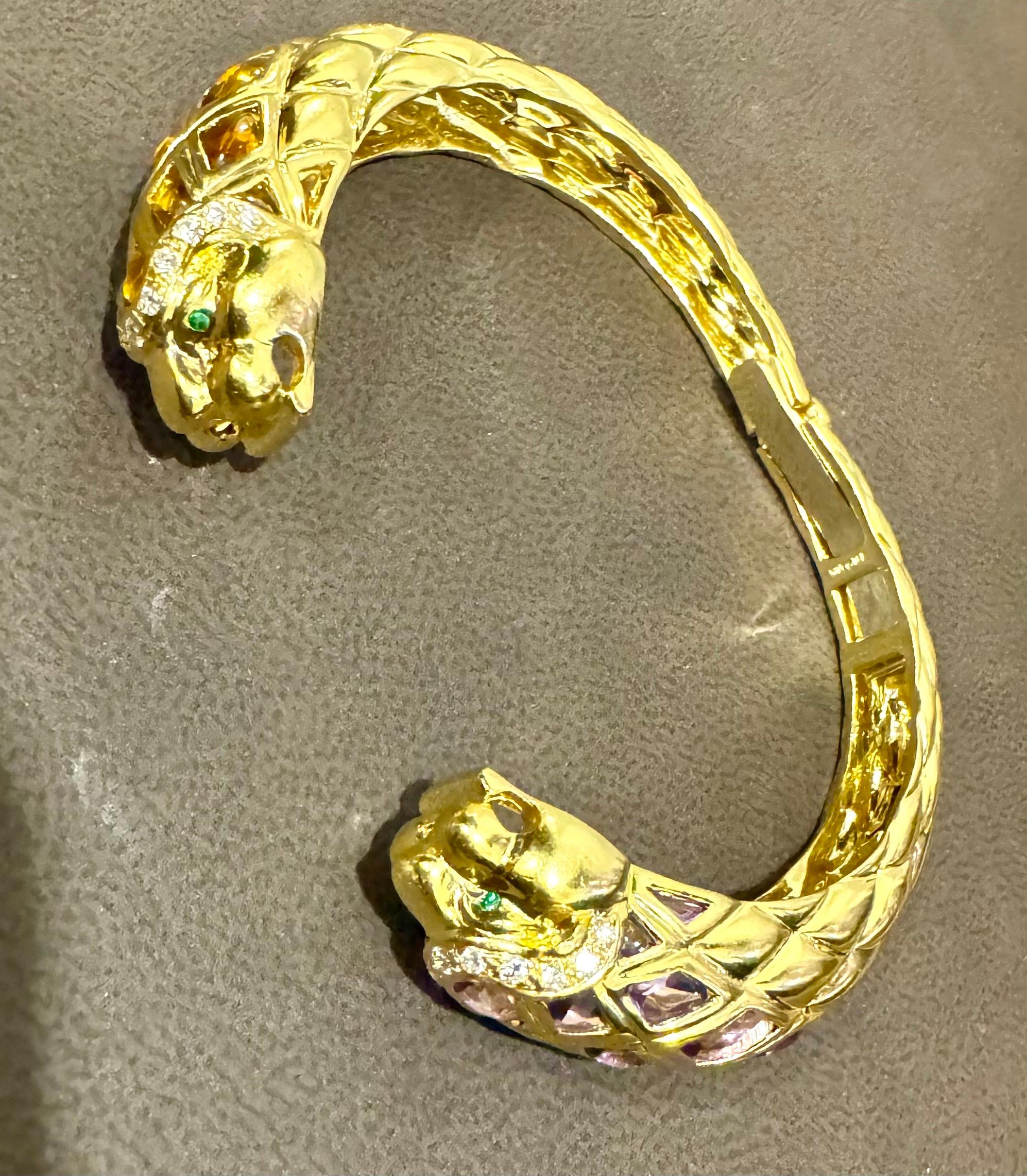 Diamond & Amethyst, Citrine Cuff Bangle 18 Kt Gold 57 Gm By Robert Wander Winc en Excelente estado para la venta en New York, NY