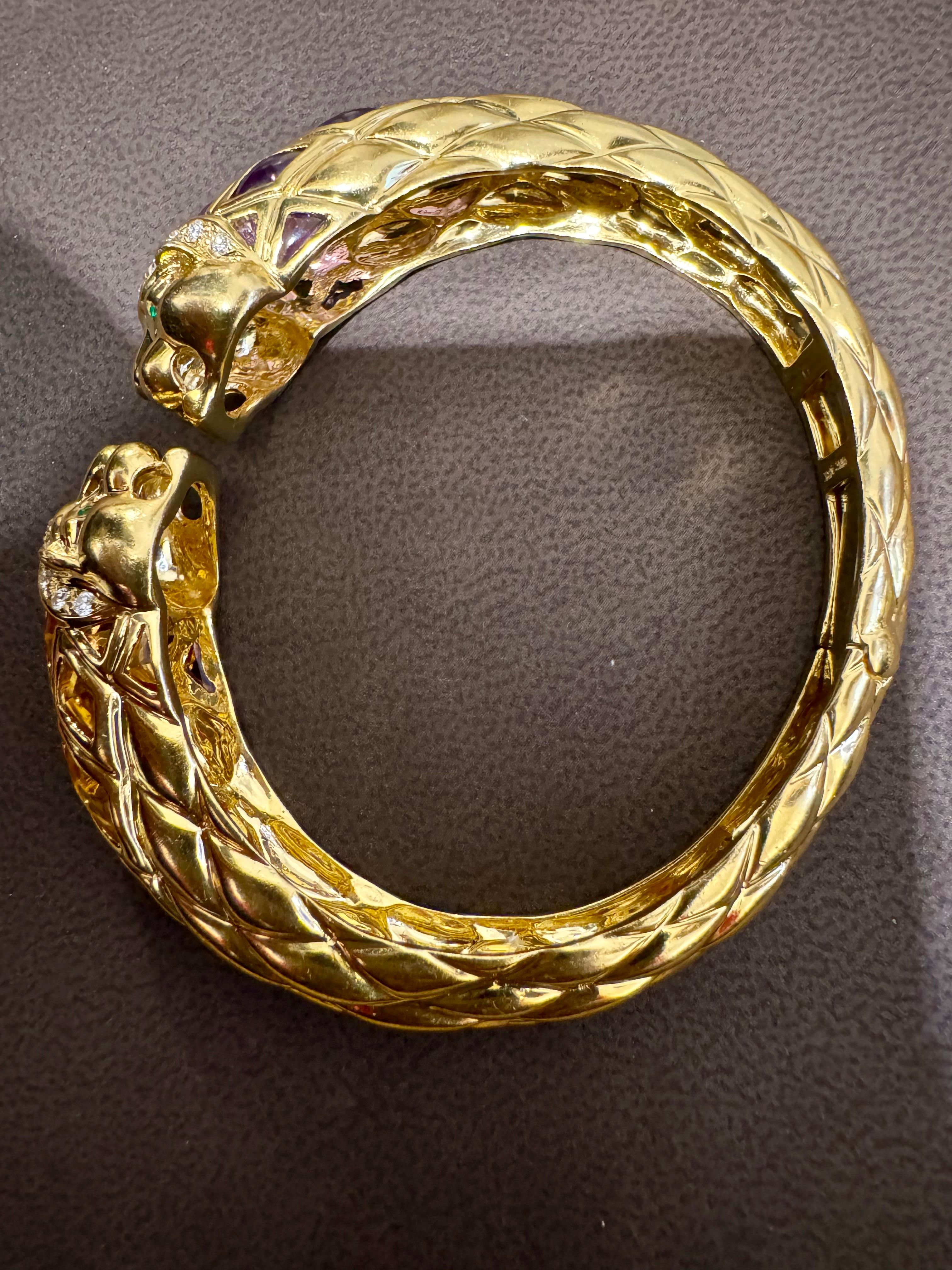 Diamond & Amethyst, Citrine Cuff Bangle 18 Kt Gold 57 Gm By Robert Wander Winc en venta 1