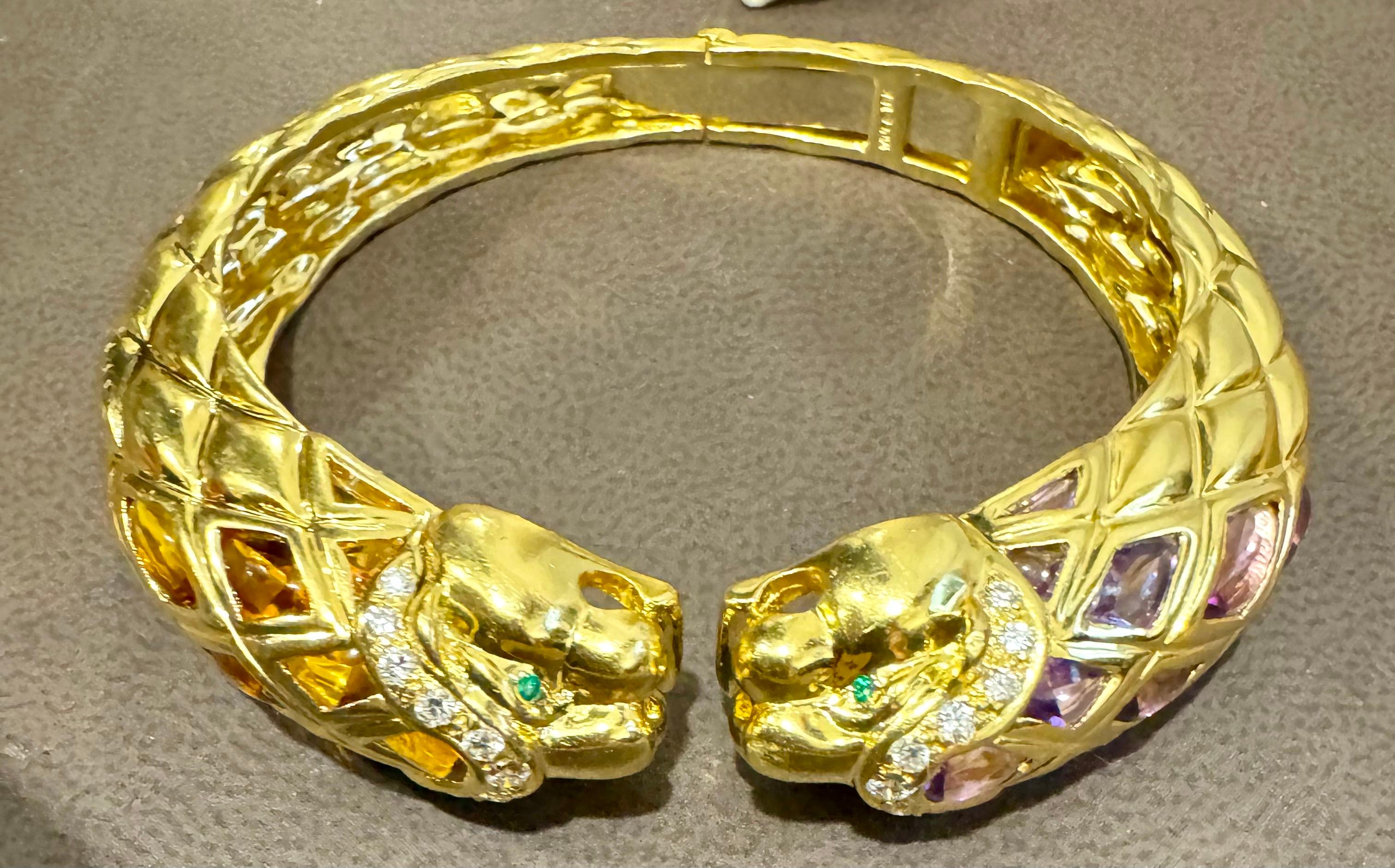 Diamond & Amethyst, Citrine Cuff Bangle 18 Kt Gold 57 Gm By Robert Wander Winc en venta 2