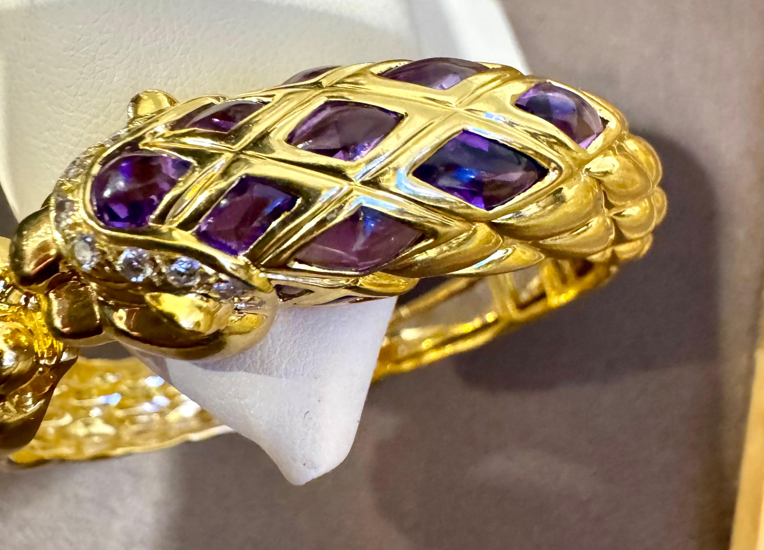 Diamond & Amethyst, Citrine Cuff Bangle 18 Kt Gold 57 Gm By Robert Wander Winc en venta 3