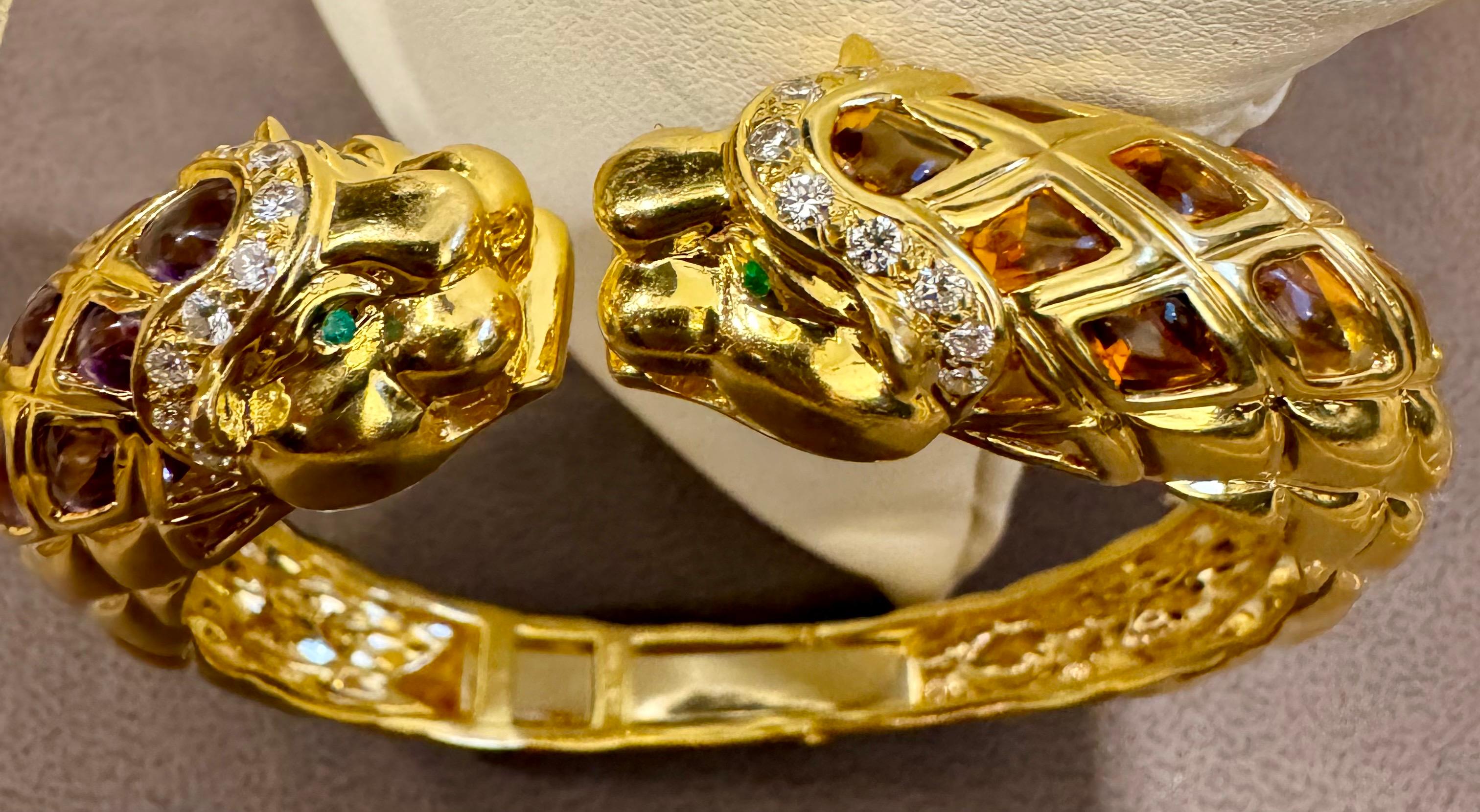 Diamond & Amethyst, Citrine Cuff Bangle 18 Kt Gold 57 Gm By Robert Wander Winc en venta 4