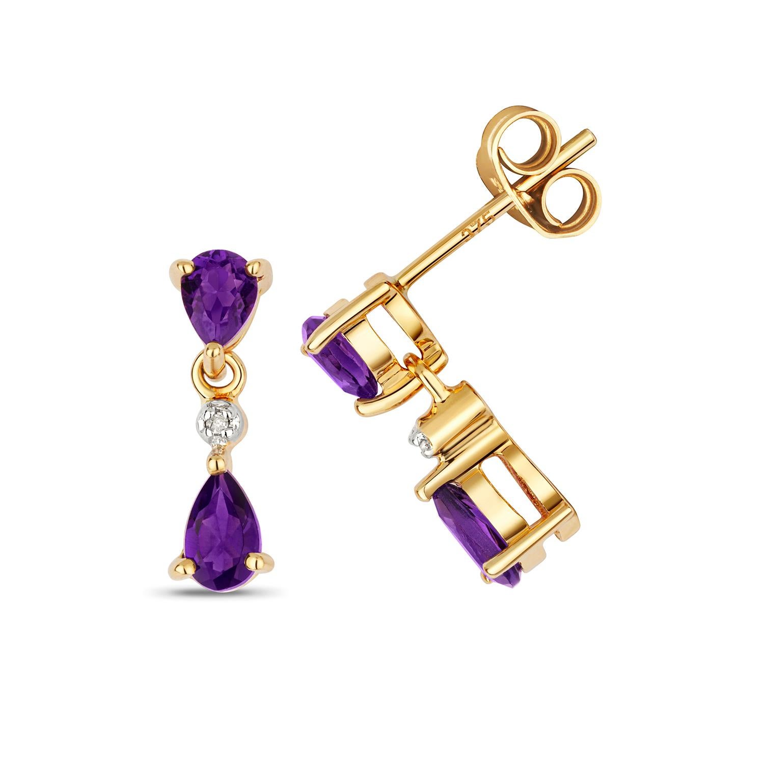 Diamond & Amethyst Drop Earrings In New Condition For Sale In Ilford, GB