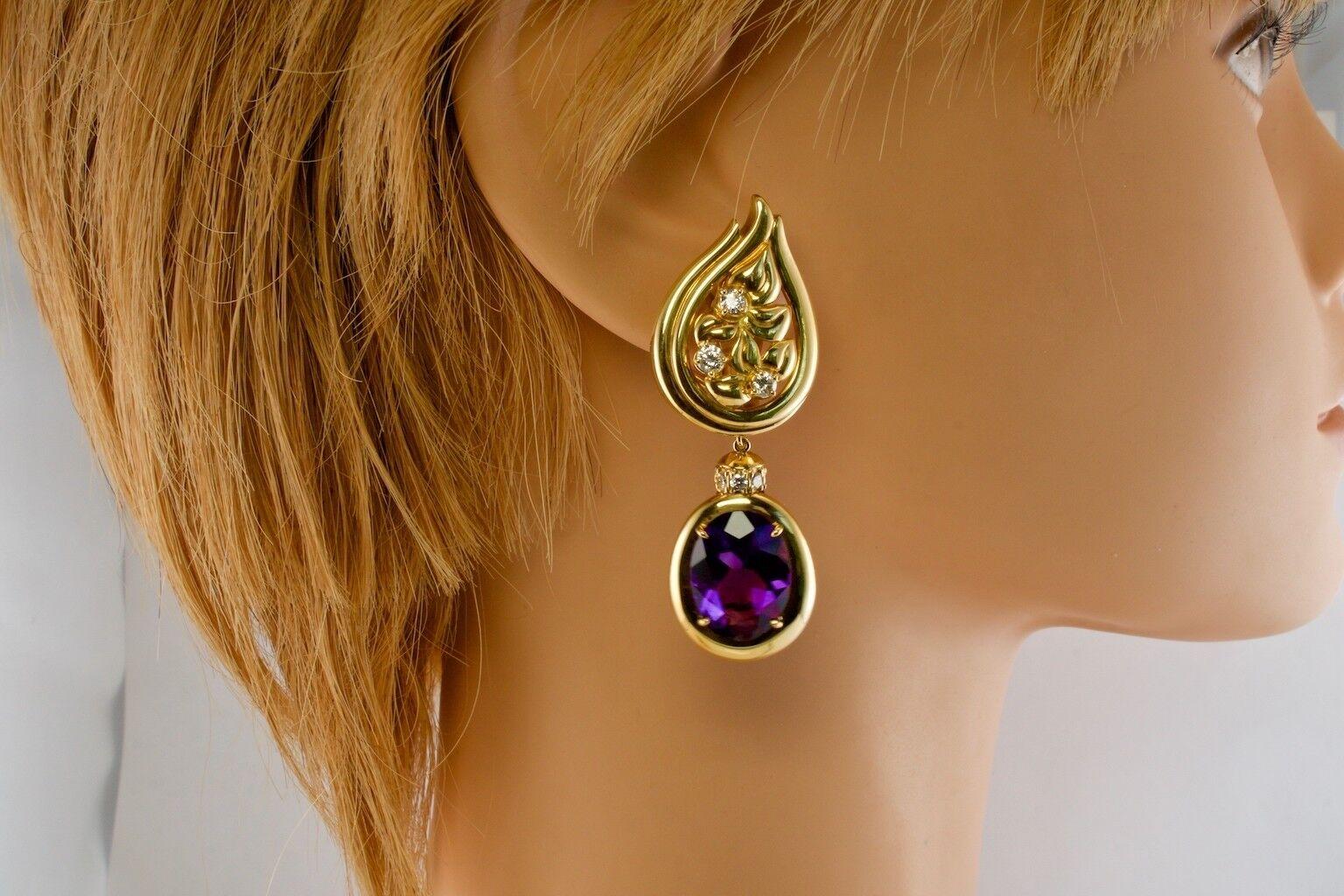 Diamond Amethyst Earrings 18K Gold Sam Lehr Dangle For Sale 6