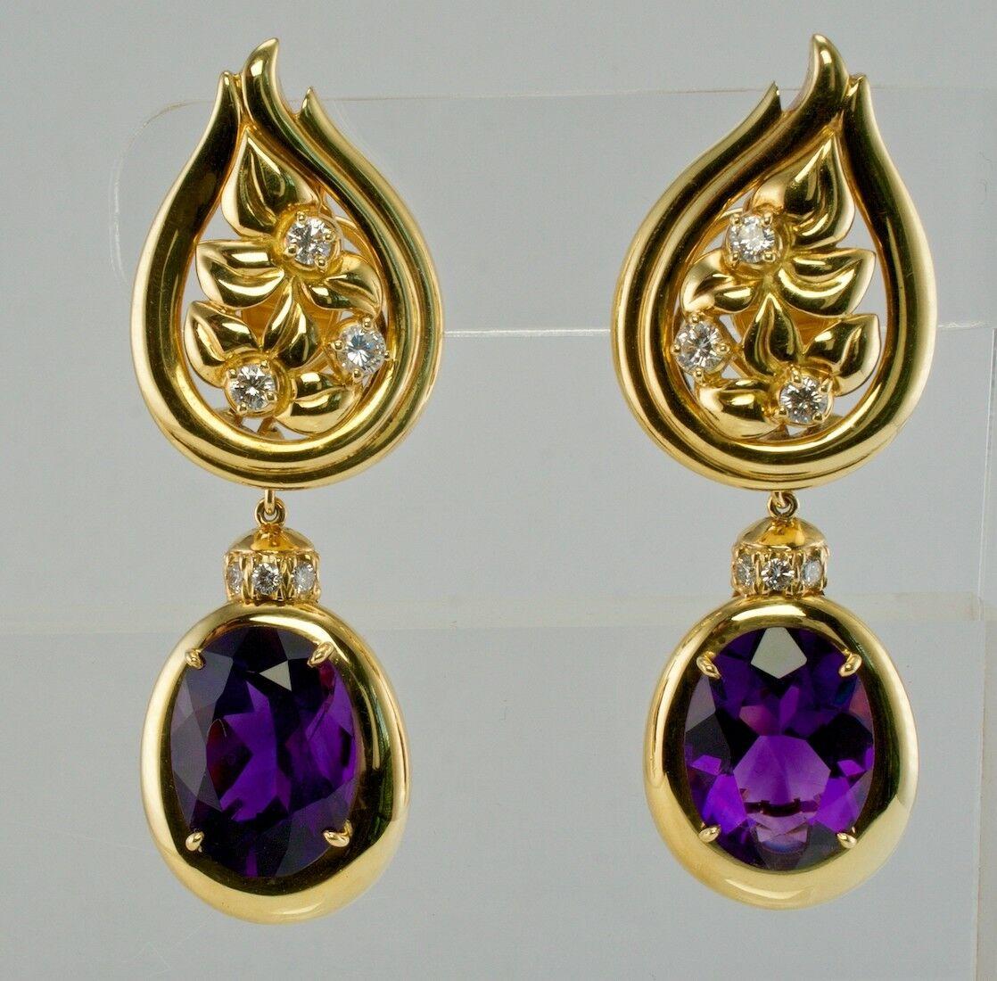 Diamond Amethyst Earrings 18K Gold Sam Lehr Dangle In Good Condition For Sale In East Brunswick, NJ