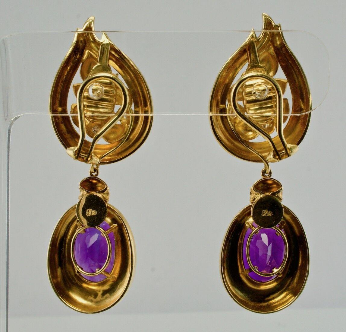 Diamond Amethyst Earrings 18K Gold Sam Lehr Dangle For Sale 2