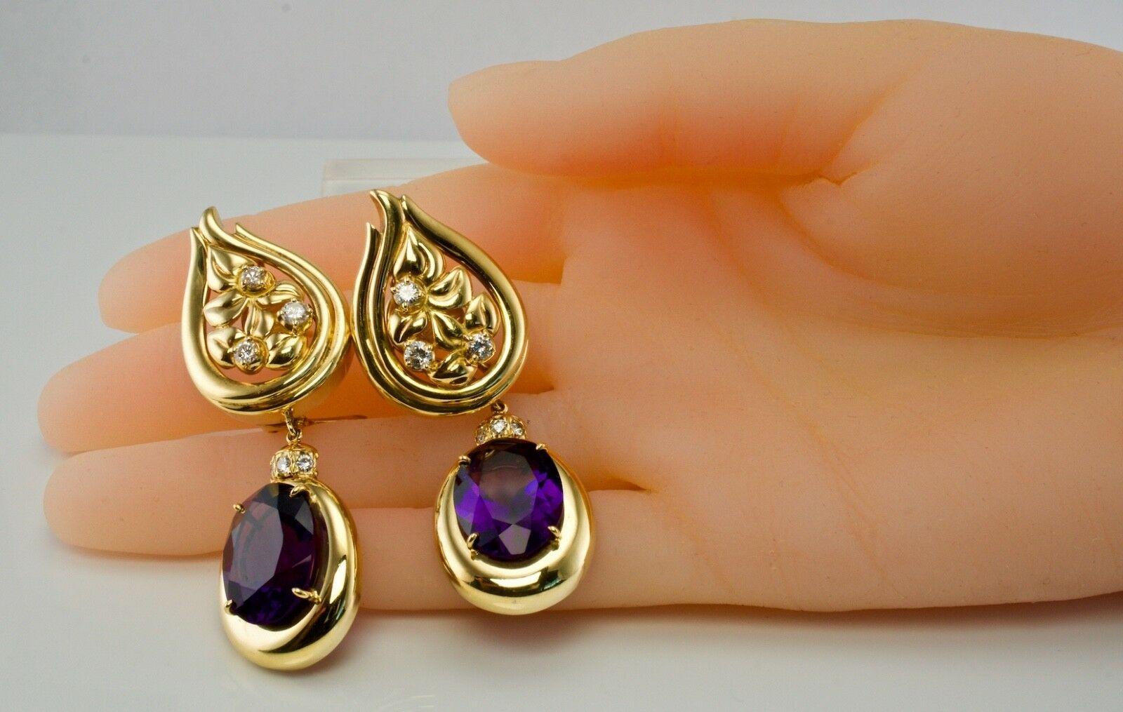 Diamond Amethyst Earrings 18K Gold Sam Lehr Dangle For Sale 4