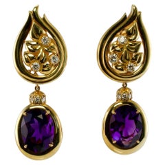 Diamond Amethyst Earrings 18K Gold Sam Lehr Dangle