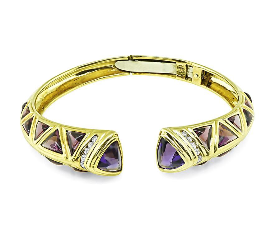 Taille ronde Bracelet en or avec diamant et améthyste en vente