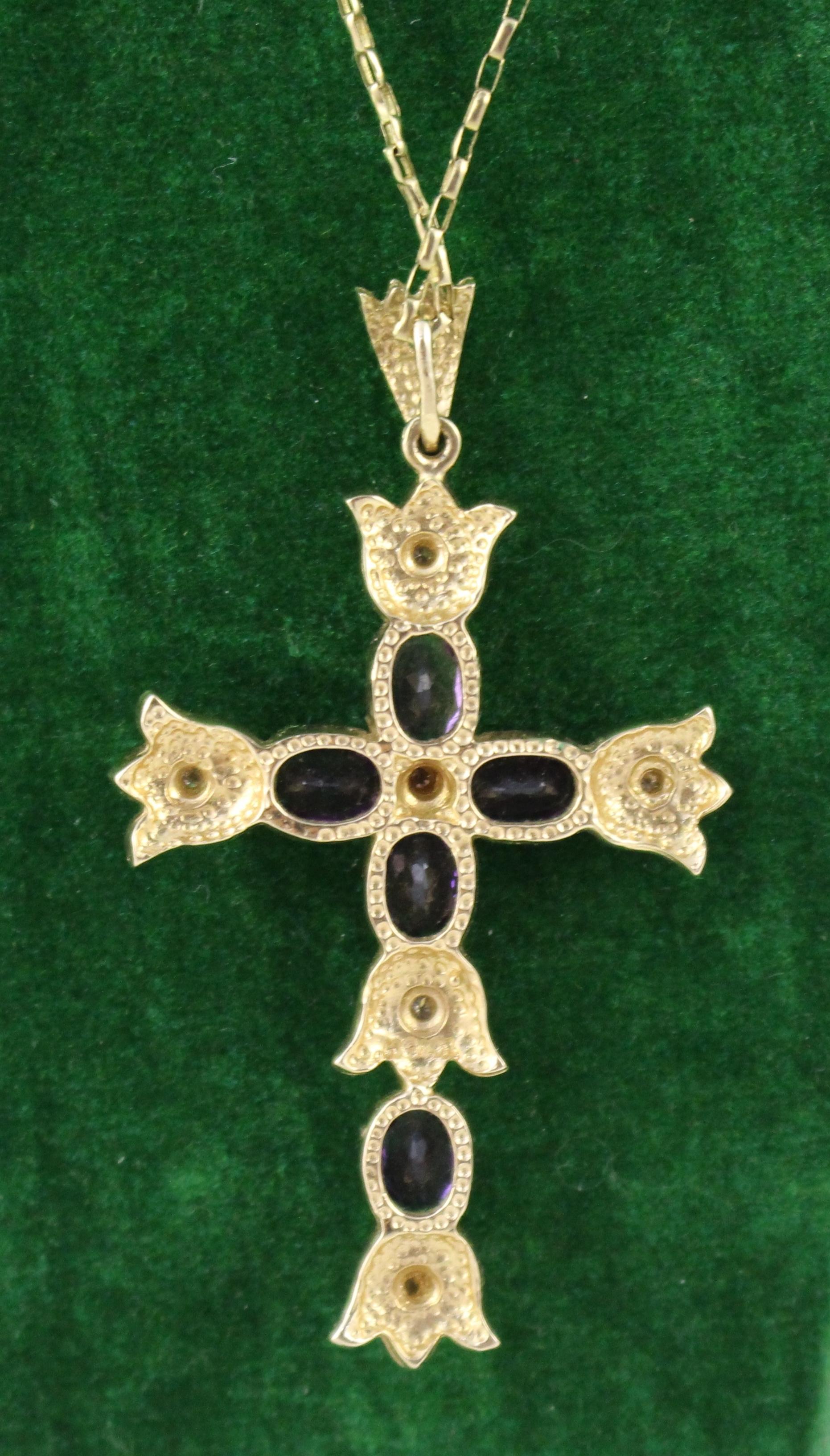 Diamond & Amethyst Gold Cross on Chain For Sale 2