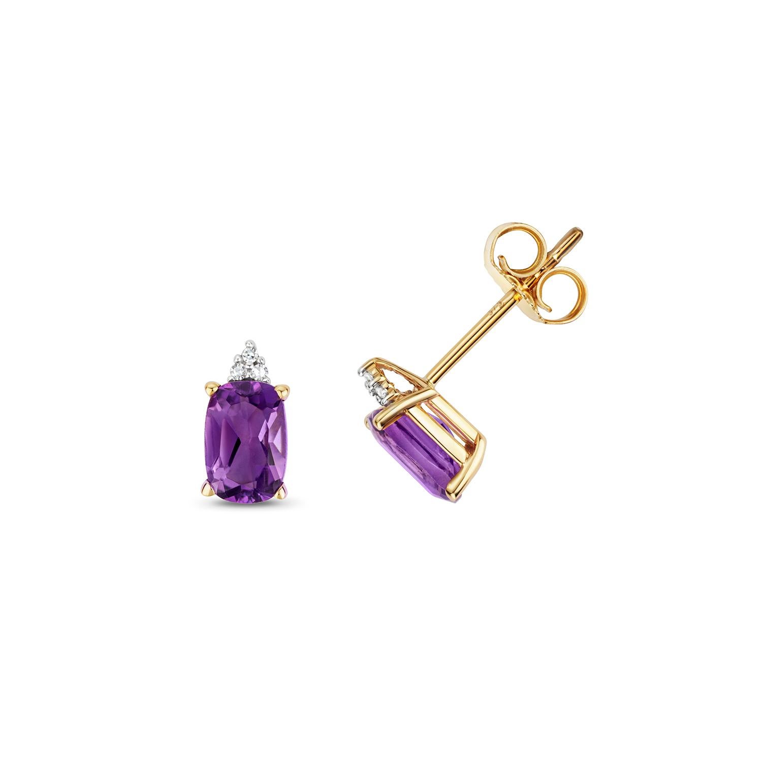 Diamond & Amethyst Oval Claw Set Studs In 9Ct Gold In New Condition For Sale In Ilford, GB