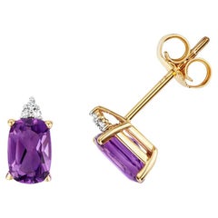 Diamant & Amethyst Oval Claw Set Ohrstecker in 9Ct Gold