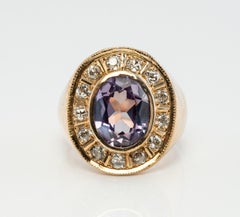Diamond Amethyst Ring 14K Gold Band Vintage Estate