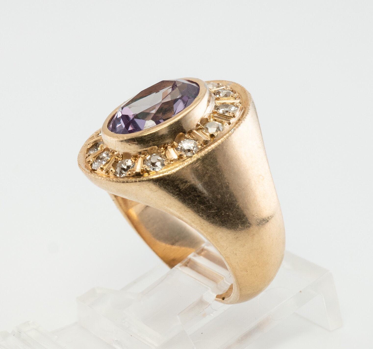 Diamond Amethyst Ring 14K Gold Band Vintage Estate In Good Condition For Sale In East Brunswick, NJ