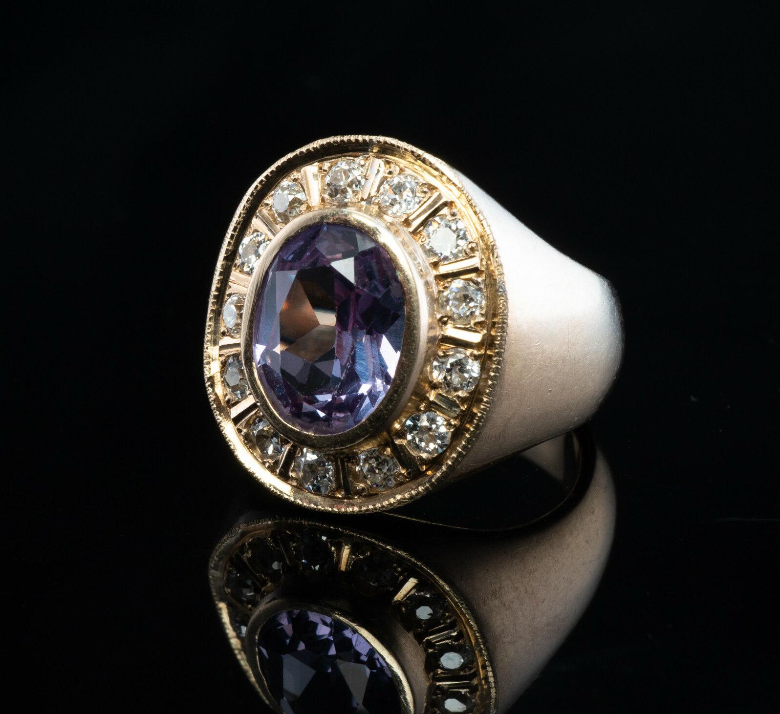 Women's Diamond Amethyst Ring 14K Gold Band Vintage Estate For Sale