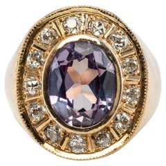 Diamond Amethyst Ring 14K Gold Band Vintage Estate