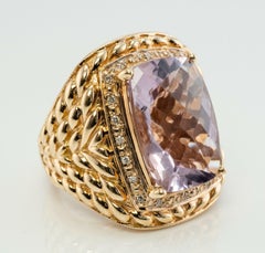 Natural Diamond Amethyst Ring 14K Gold Cocktail Vintage Estate