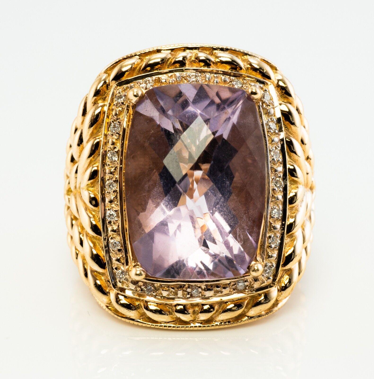 Emerald Cut Diamond Amethyst Ring 14K Gold Cocktail Vintage Estate For Sale