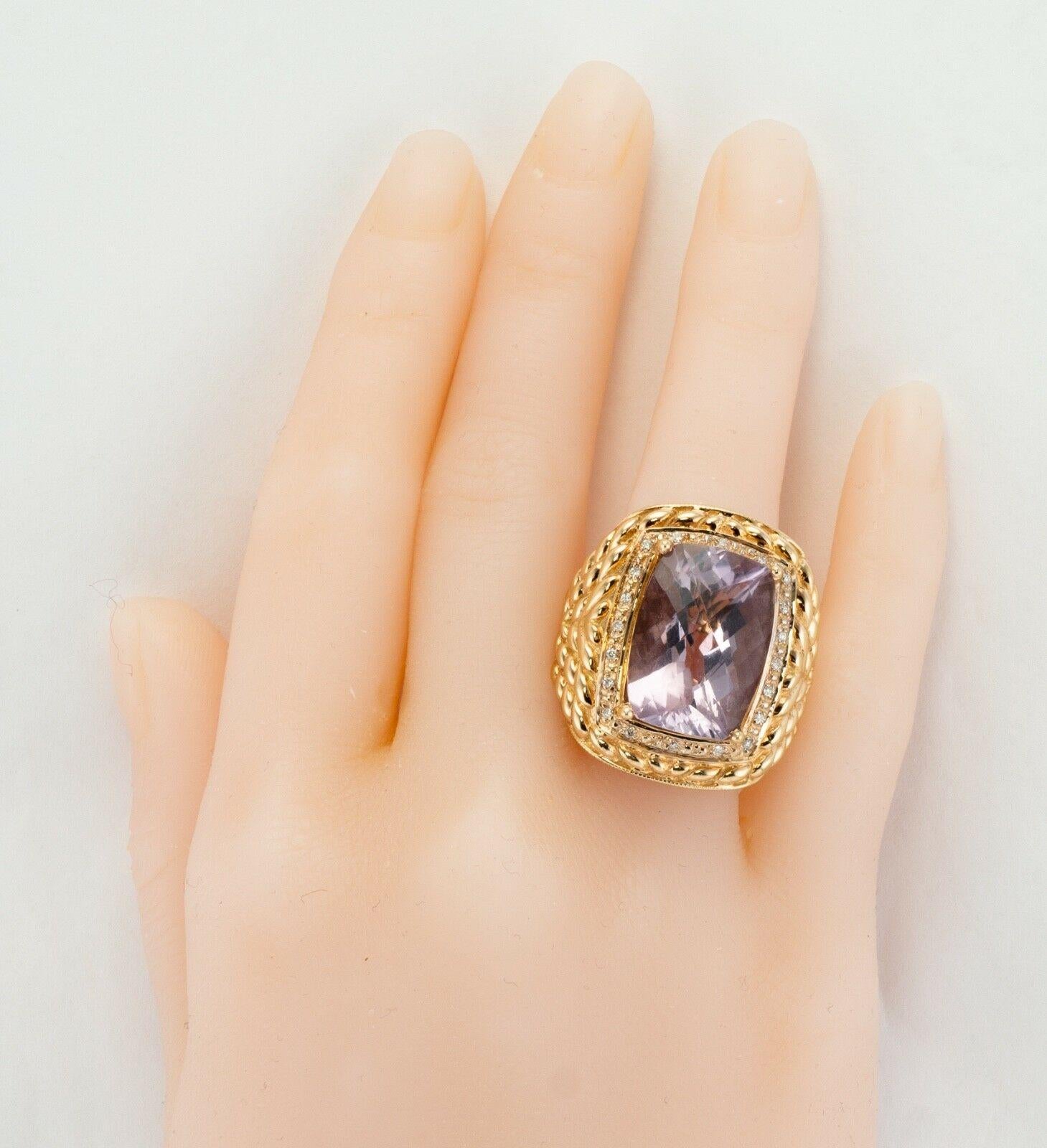 Diamond Amethyst Ring 14K Gold Cocktail Vintage Estate In Good Condition For Sale In East Brunswick, NJ